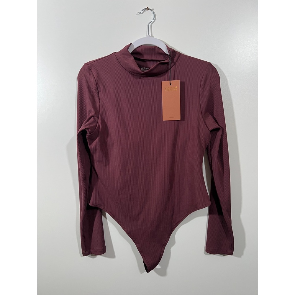 Girlfriend Collective Mockneck Ribbed Long Sleeve Bodysuit Size XXL in Maroon